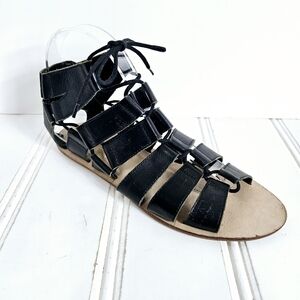 Loeffler Randall Black Gladiator Sandals Womens 9.5 Lace Up Leather Flat Shoes